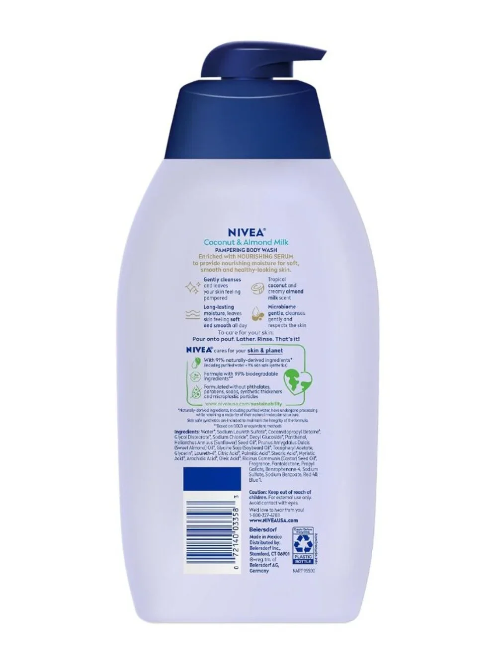 NIVEA Pampering Coconut and Almond Milk Body Wash, Multipack, 3 x 20 FL OZ